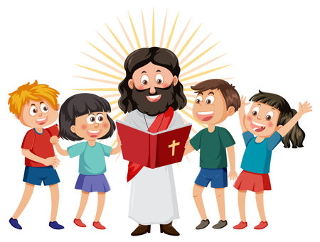 Jesus Christ with children isolated illustrationのイラスト素材