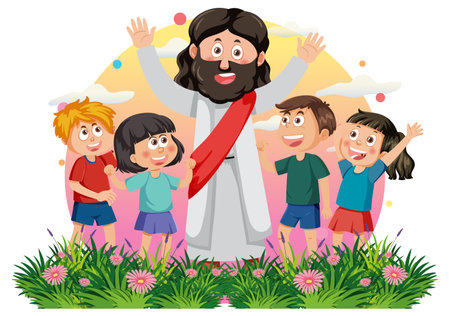 Jesus Christ with children isolated illustrationのイラスト素材