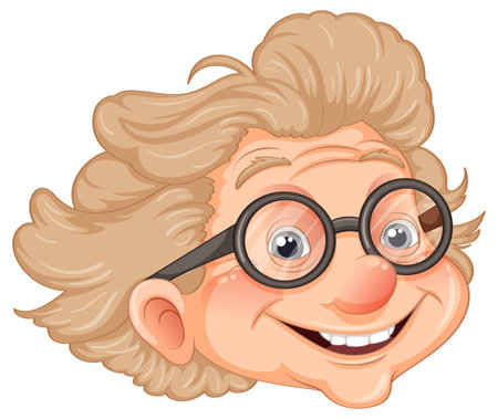 Happy smiley grandmother face cartoon illustrationのイラスト素材