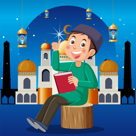 Muslim couple at the mosque illustrationのイラスト素材