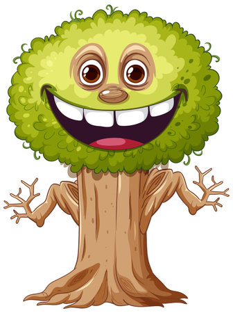 Smiley happy tree cartoon illustrationのイラスト素材