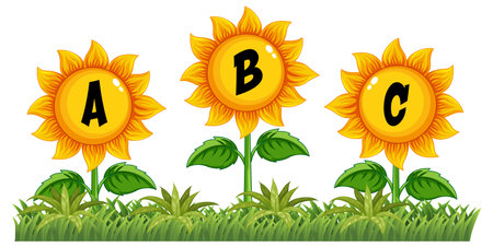 English alphabet with sunflower theme illustrationのイラスト素材