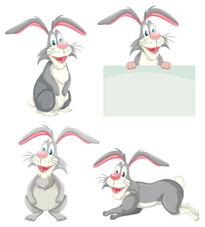 Set of rabbit cartoon in different pose illustrationのイラスト素材