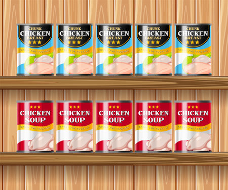 Canned food on wooden shelf isolated illustrationのイラスト素材