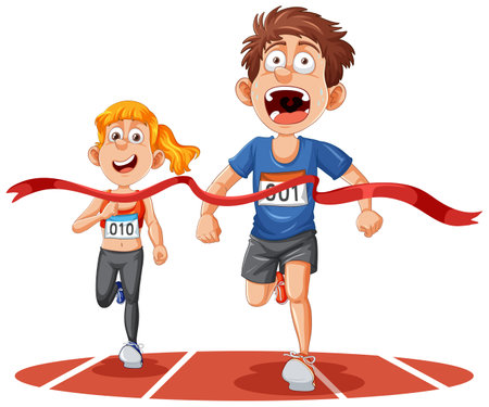 Runner at finish line isolated illustrationのイラスト素材