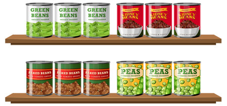 Canned food on wooden shelf isolated illustrationのイラスト素材