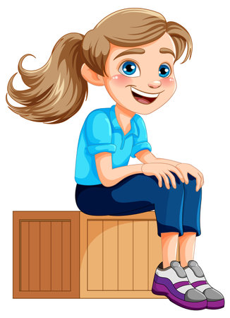 A Girl Sitting on Wooden Box illustrationのイラスト素材