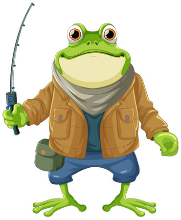 Frog holding fishing rod illustrationのイラスト素材