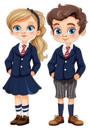 Student Boy and Girl in Uniform Vector illustrationのイラスト素材