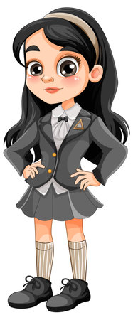 Cute girl student cartoon character in school uniform illustrationのイラスト素材
