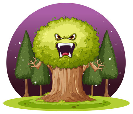Cartoon Tree with Angry Face Vector illustrationのイラスト素材