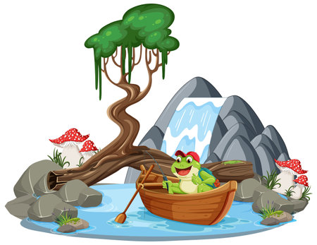 Green Frog in Waterfall Scene illustrationのイラスト素材