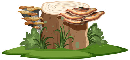 Stump with Mushroom and Grass illustrationのイラスト素材