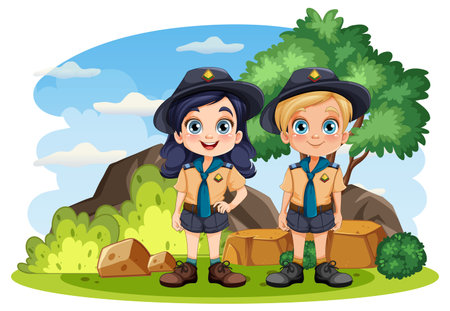 Scout Boy and Girl Cartoon Character illustrationのイラスト素材