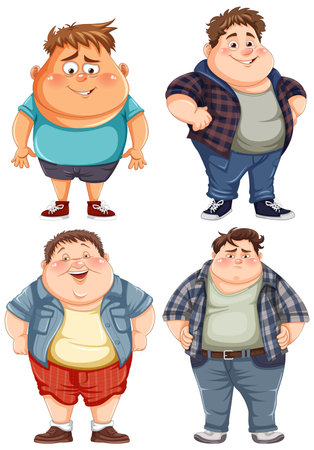 Set of overweight male cartoon character illustrationのイラスト素材