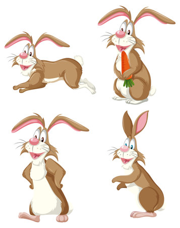 Set of rabbit cartoon in different pose illustrationのイラスト素材