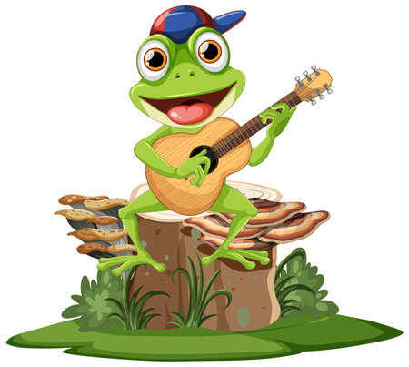 Green Frog Playing Guitar illustrationのイラスト素材