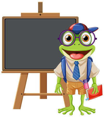 Student Frog Cartoon Character with Empty Board illustrationのイラスト素材