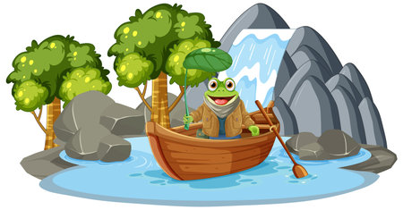 Green Frog in Waterfall Scene illustrationのイラスト素材