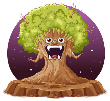 Cartoon Tree with Angry Face Vector illustrationのイラスト素材