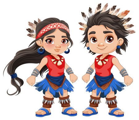 Native American couple cartoon character illustrationのイラスト素材