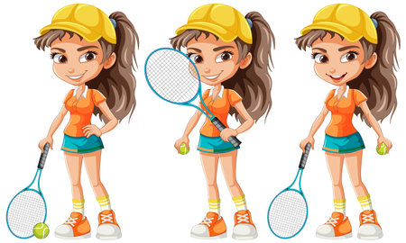 Cute girl wearing hat face ponytail hair illustrationのイラスト素材