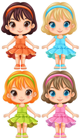 Adorable Girl in Cute Dress Vector illustrationのイラスト素材