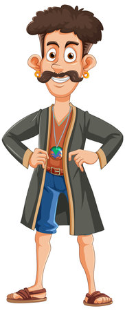 Middle age man cartoon character with mustache illustrationのイラスト素材