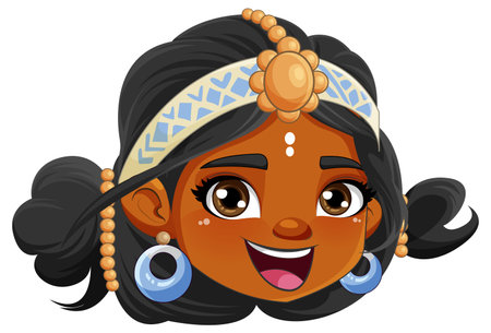Indian woman cartoon character face smiling illustrationのイラスト素材
