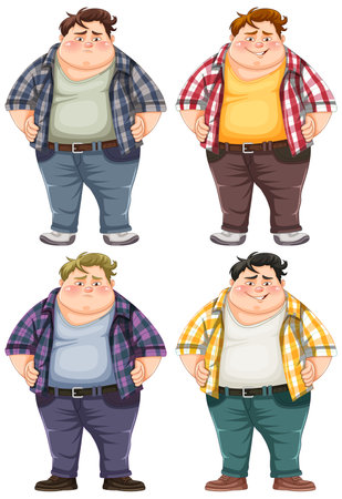 Set of overweight male cartoon character illustrationのイラスト素材