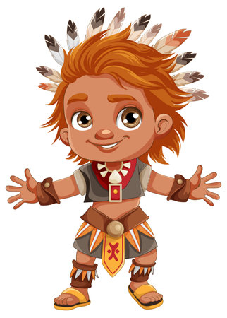 Male Native American cartoon character illustrationのイラスト素材