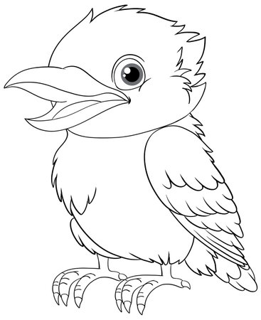 A smiling kookaburra bird outline isolated on a white background in a vector cartoon illustration style illustrationのイラスト素材