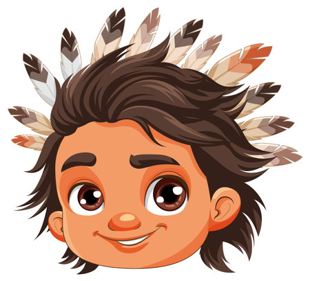 Male Native American cartoon head illustrationのイラスト素材