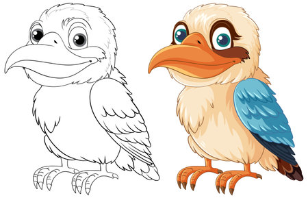 A cartoon illustration of a cute Kookaburra bird standing, isolated on white illustrationのイラスト素材