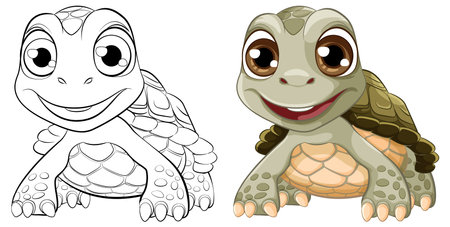 A cartoon illustration of a cute turtle with a big smile illustrationのイラスト素材