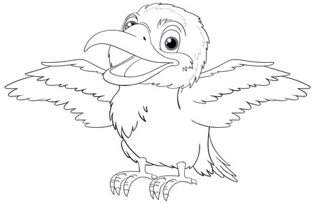 A cartoon illustration of a Kookaburra, native to Australia, with its wings wide open in a smiling pose illustrationのイラスト素材