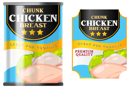 Chunk Chicken Breast in Food Can with Label Isolated illustrationのイラスト素材