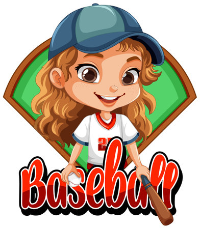 Cute Girl with Baseball Text illustrationのイラスト素材