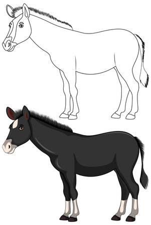 A vector cartoon illustration of a black horse standing, isolated on whiteのイラスト素材