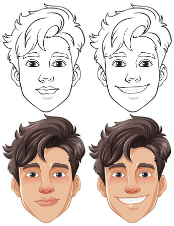 Set of four cartoon illustrations of handsome menのイラスト素材