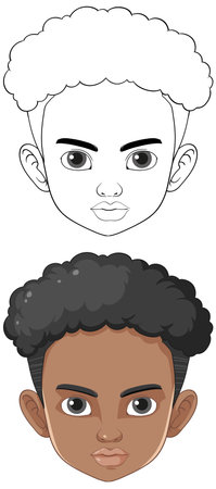 A cheerful cartoon illustration of a African boy with a bright smileのイラスト素材