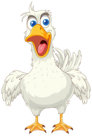 A cheerful white duck cartoon illustration in vector art styleのイラスト素材