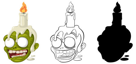 A vector cartoon illustration of a zombie skull with a candle, creating an eerie atmosphere for a secret spellのイラスト素材