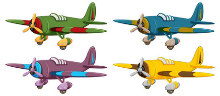 Four classic vintage aircraft of the military are featured in this vector cartoon illustrationのイラスト素材