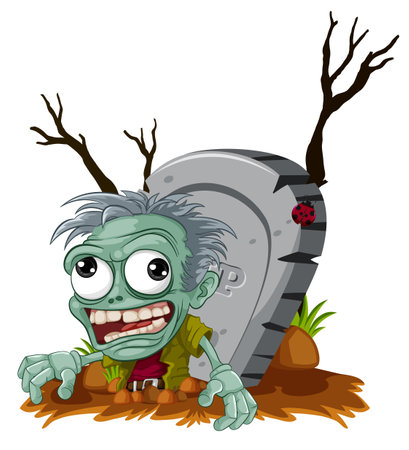 A spooky cartoon illustration of a zombie rising from a graveyardのイラスト素材