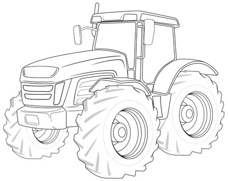 Isolated on white background, this vector cartoon illustration of a tractor is perfect for coloringのイラスト素材