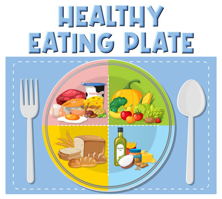 Learn about macronutrient food portions for a healthy dietのイラスト素材