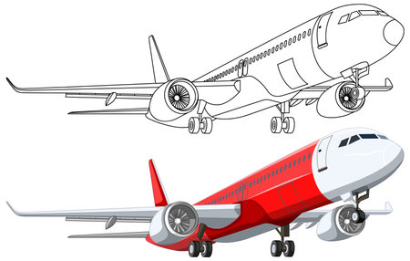 A cartoon illustration of a simple commercial airline airplane taking offのイラスト素材