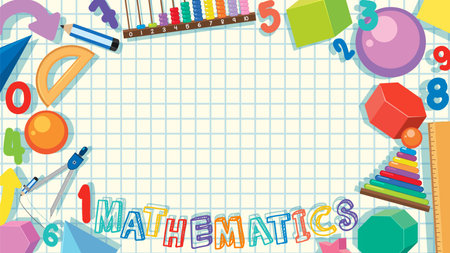 Math Number and Object Element Border with Notebook Checkered Background illustrationのイラスト素材