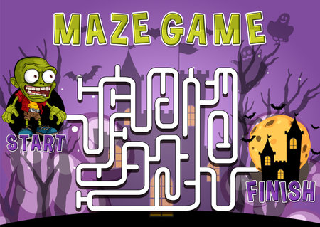 A vector cartoon illustration of a Halloween-themed zombie maze gameのイラスト素材